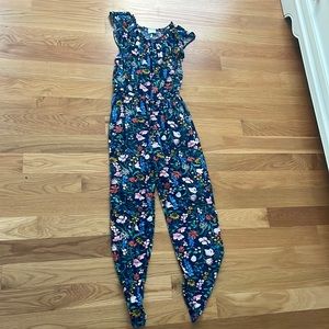 blue flowery long pants romper